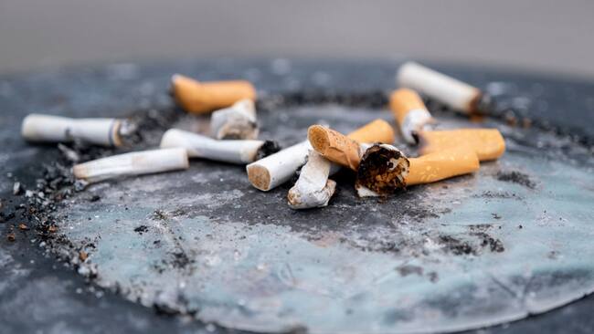 Unos cigarrillos apagados y consumidos afuera de un edificio en la ciudad de Londres en Inglaterra.